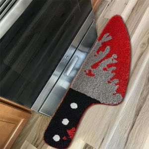 Horror Knife Shaped Area Rug Spooky Blood Print Non‑Slip Soft Floor Mat for Halloween Party Living Room Bedroom Home Decor