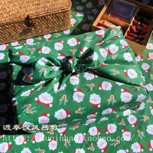 3-Piece Cotton Sushi Bento Box New Year Gift Rabbit in Flowers Onigiri Wrapping Paper Kimono Style Japanese Traditional Design