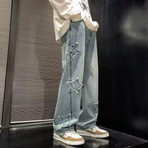 Y2k Jeans Baggy American Jeans Mens Trendy Autumn Design Sense Star Wide-leg Pants Slightly Loose High Street Straight Trousers