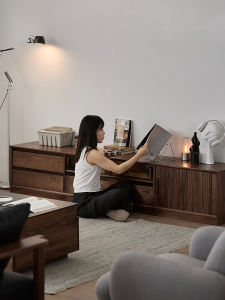 Solid Wood TV Cabinet Living Room Laser Projector Stand North America Black Cherry Small Household Multi-functional Low Profile