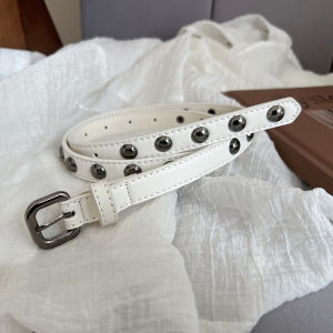 White Temperament Wild Rivets Black Pin Buckle Thin Belt Womens Denim Belt Dress Decorative Narrow Fashion