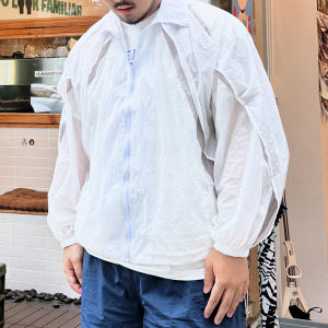 Mens Summer Lightweight Breathable Long Sleeve Sun Protection Casual Loose Top Outerwear Double Layer Hollow Color Collision Design