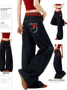 Quần Jeans Denim Ống Rộng Rộng Thêu Mèo Phong Cách Mỹ Cổ Điển Cho Nữ Mùa Hè Quần Dài Thẳng Thoải Mái Thường Ngày MZVZ