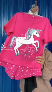 setelan kaos anak perempuan celana pendek setelan anak motif kartun kwalitas import 3-15tahun