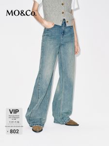 MO&Co. | Aged Wash Distressed Mid Waist Loose Denim Jeans