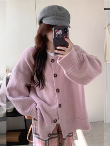 Spring Autumn Womens Knitted Sweater Long Sleeve Pure Color Open Cardigan Outerwear Loose Fit Comfortable Mid-Length Coat