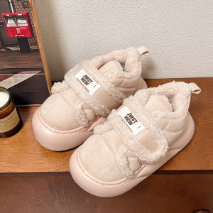 Cute Butterfly Knot Thick Heel Cotton Shoes Womens Winter Fleece Lined Thickened Comfortable Warm Northeast Snow Boots
