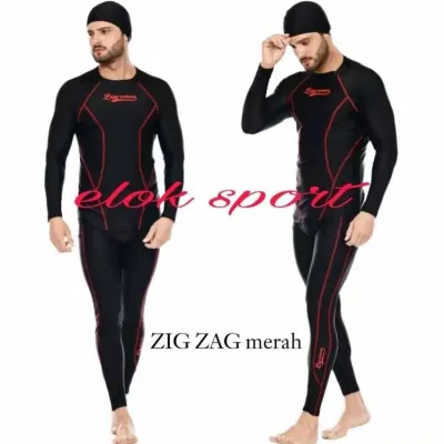 Setelan Baju & Celana Renang Pria BONUS Topi Pakaian Berenang Laki-laki Dewasa Lengan Panjang Premium 1 Set Swimwear Mens Diving Selam Surfing Polos Jumbo