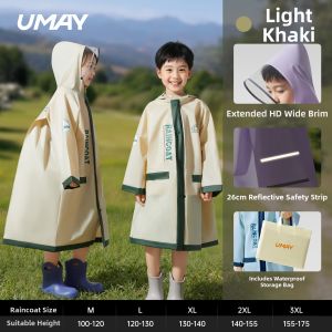 Umay(佑美) | Children Full-length Raincoat with Backpack Space for Boys and Girls Waterproof