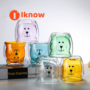 I know  Double Wall Glass Cup Creative Cute Bear Double-layer Coffee Mug Carton Animal Milk Cup Cute Gift Christmas Gift