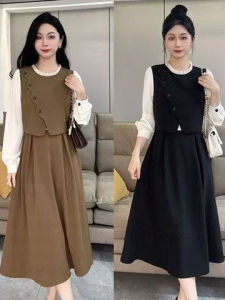 Elegant A-Line Long Dress Set Womens Early Autumn 2025 New High-End Sensation Fake Two-Piece Dress Fragrant Wind Style