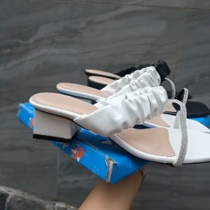 HCM VIDEO HÌNH THẬT Dép guốc cao gót quai đá bèo nhún big size size lớn 40 41 42 43 gót 3 phân thời trang siêu đẹp giá rẻ