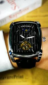 AOKULASIC | AOKULASIC Business Mechanical Watch for Men Retro Tourbillon Moon Phase Skeleton Automatic Mens Watches Luxury Leather Strap New