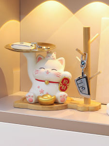 Modern Minimalist Wealth Attracting Cat Key Storage Tray Home Entrance Decorative Accessories Living Room Resin Craft Gift