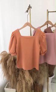 เสื้อคอเหลี่ยม ถุงฉีด ผ้าแต่งจั๊มแขน 100% เกรด A สไตล์เกาหลี เกรด