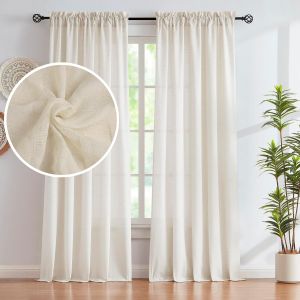 2 Panels Semi Sheer Linen Curtains 132CM Width Natural Country Falx Blend Curtain Light Filtering Privacy Elegant Drapes Curtain