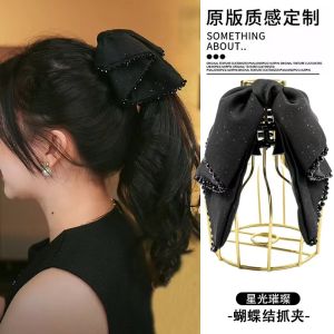 Black Bows Ribbon Grip Female Star Bright Fancy Updo Shark Clip Elegant Half Tie Hair Clips Hair Accessories