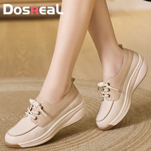 DOSREAL Wedges Shoes Korean New Style 4CM Retro Formal Chunky Wedge for Women Genuine Leather Muffin Thick Sole Wedge Footwear Non Slip Flats Platform Women Shoes
