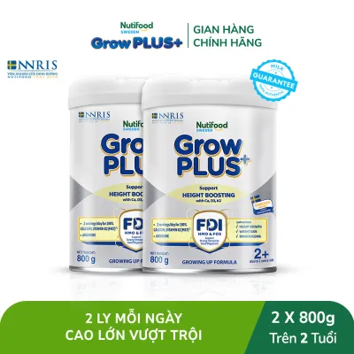COmbo 2 Sữa Bột Nutifood Sweden GrowPLUS+ Cao lớn vượt trội - Hỗ trợ phát triển chiều cao trên 2 tuổi (Bạc) 800g