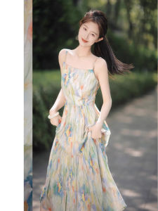 Design Unique French Style Anti-Aging Floral Sleeveless Strap Dress