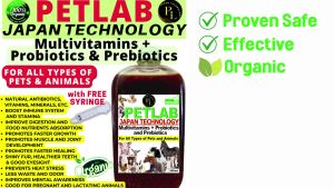 PREBIOTICS PROBIOTICS MULTIVITAMINS PETLAB JAPAN TECHNOLOGY DOGS CATS POULTRY PIGS etc