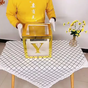 Box Balon Transparan Kotak Balon Warna Gold Alphabet Huruf A-Z dan Angka 0-9 Transparan Box Balon Gold untuk Dekorasi Pesta Ulang Tahun Party Decor