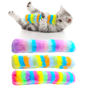 Rainbow Plush Long Cat Pillow Toy - With Catnip & Crinkle Paper Interactive Self-Play Toy for Kitten Boredom Relief