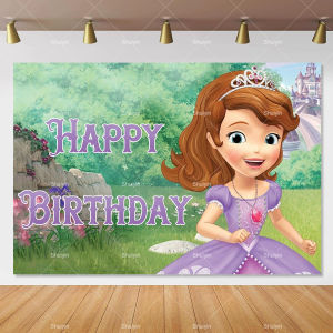 Potdemiel | Cartoon Sofia the First Backdrop Girls Birthday Decorations Party Supplies Baby Shower Banner Sofia Princess Girl Favor Gifts