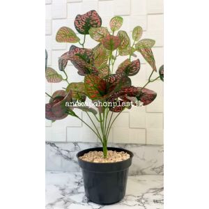 Tanaman Hias Pohon Artificial Aglonema Ruby X9 Plastik Pot Dasar Hitam Dekorasi Rumah