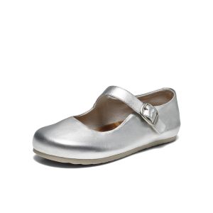 Belle | Retro Lamb Skin Silver Ballet Mary Jane Shoes For Women