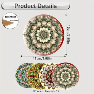 4-piece set - wooden placemat anti slip and heat-resistant desktop protection dining table decoration restaurant gift