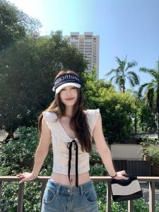 French Style White V-Neck T-Shirt Women Summer Pure Desire Gentle Personality Slimming Sleeveless Versatile Top Butterfly Knot