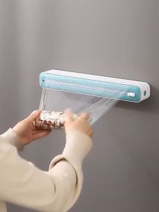 Pemotong Filem Pelekat PE Magnetic Household Food Wrap Cutter PE Cling Film Cutter Cling Film Dispenser Box With Slide Blade