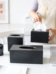 Nordic Style Wooden Tissue Box Luxury Bedroom Living Room Simple Design Car Mounted Black Wood Grain Natural Aesthetic