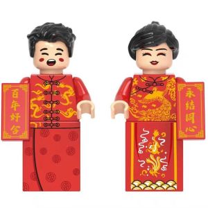 Chinese Style Building Blocks Wedding Villain Chinese Style Couple Doll Toy Wedding Splicing Gift Hand Office Bride and Groom Memorial