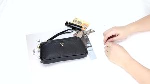 Genuine Leather Women Long Wallets Card Holder Clutch Bag Female Wrist bags Strap Solid Wallet Designer Cowhide phone Purse