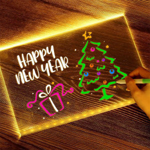 LED Drawing Pad Luminous Acrylic Memo Message Erase Board with Colors Pen and Stand Drawing Board for Childrens Toy Gift