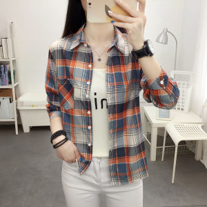 Womens Plaid Long Sleeve Shirt Loose Fit Spring Autumn Casual Wear Single Wear Coat Korean Style Retro Hongwei Base Shirt