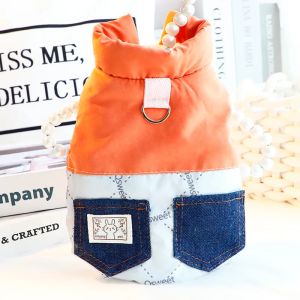 HBESTY 2025 New Autumn /Winter Dog Clothes Thick Warm Fleece Handsome Denim Pocket Cotton Puppy Cat Jacket Coat for Small Dog Pet