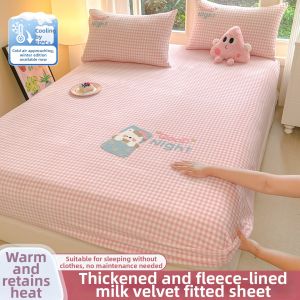 NAIYOUCHENG | Winter Warm Thick Milk Velvet Coral Fleece Fitted Sheet Set