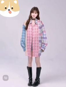 Kemeja motif kotak-kotak gaya Korea untuk wanita atasan pelindung matahari kasual serbaguna baru