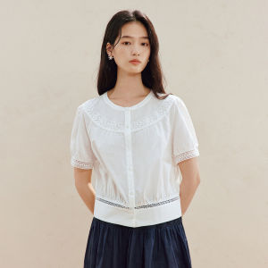 INMAN | French Lace Cotton Short Sleeve Blouse