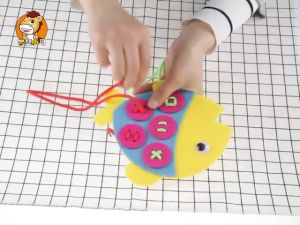 Kid Montessori Fish Button Threading Toy Learn To Tie Fine Motor Skill Early Education Learning