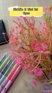 Spidol Penanda Panjang 2 Sisi Isi 6pcs Warna -Warni Pensil Penanda Tulisan Double Side Highlighter 2in1 Multicolor - FR Gallery