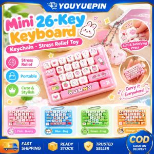 YOUYUEPIN Cute Mini Keyboard Keychain 26 Keys Soft Silicone Feel Stress Reliever Bunny Dog Frog Kitten Pattern Keyring Fashion Bag Accessory Novelty Gift For Students