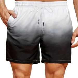 Mens gradient printed shorts vacation shorts polyester fleece sportswear outdoor sports shorts