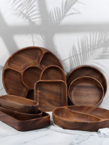 High-End Wooden Walnut Fruit Basket Divided Bowl Retro Style Home Dining Utensils Real Wood Fruit Tray Snack Dry Fruit Plate