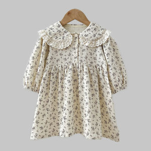 2026 New Spring Children Cotton Floral Party Dress Kid Princess Dress 2-6Y Long Sleeved Print Girl European American Style Dress