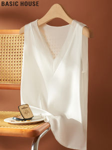 Basic House Ice Silk Womens T-shirt Sleeveless V-neck Summer Layering Top Vest Regular Length Pure Color Polyester Fiber