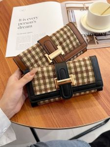 Super Popular Niche Style Gingham Small Wallet Womens Short Multi-Card Position Fashion Retro Popular Fancy Long Clutch Wallet